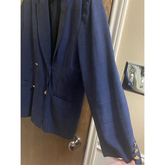 Vintage Silkland 100% Silk Navy Blue Blazer Gold Buttons Oversized Fit Size 14 - Picture 8 of 16